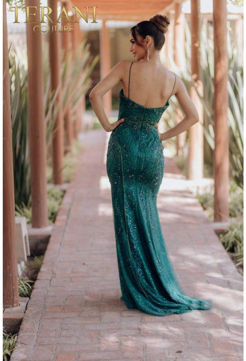 Terani Couture 232GL1402 Long Beaded Formal Prom Fitted Dress