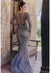 Prom Dresses Long Sleeve Beaded Formal Prom Feather Dress Slate