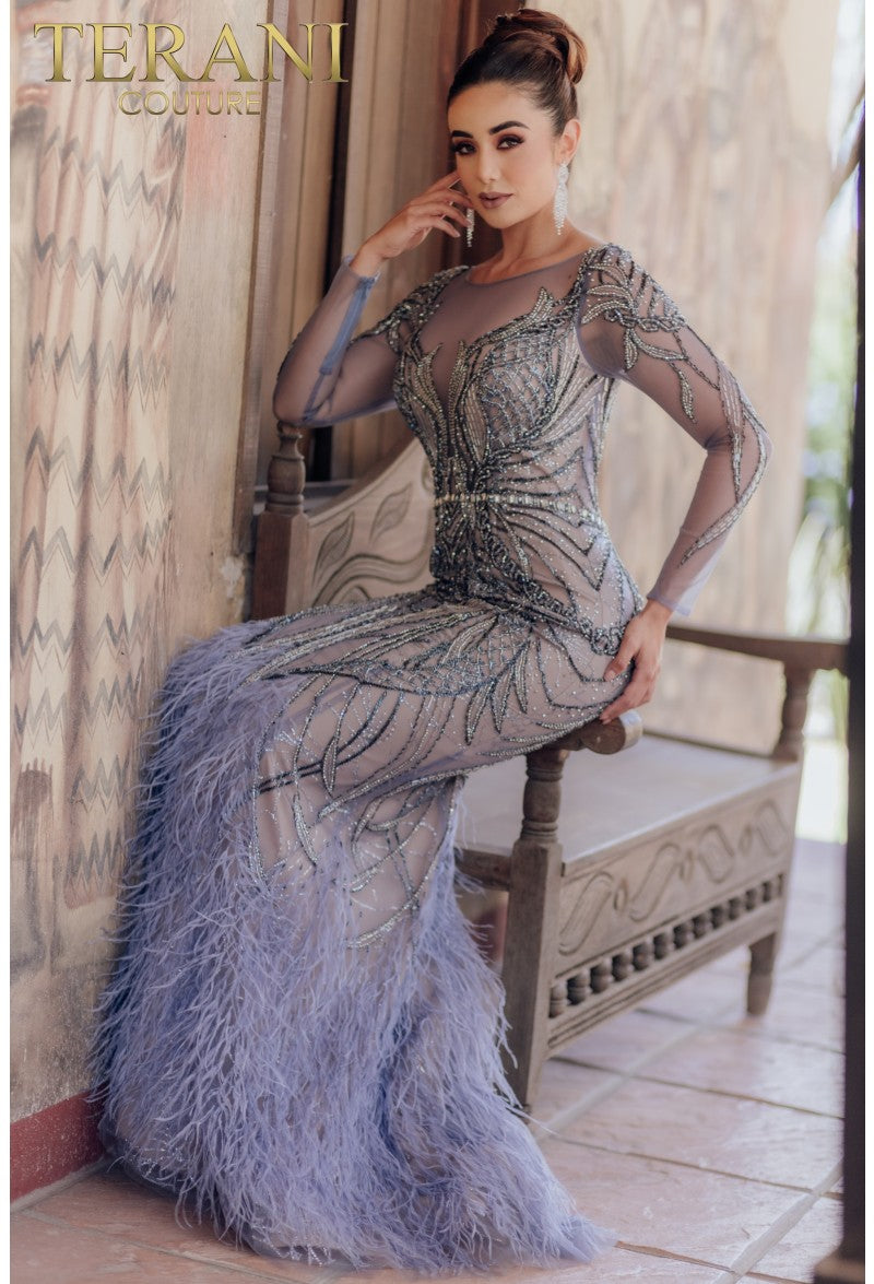 Terani Couture 232GL1404 Long Sleeve Beaded Formal Prom Dress