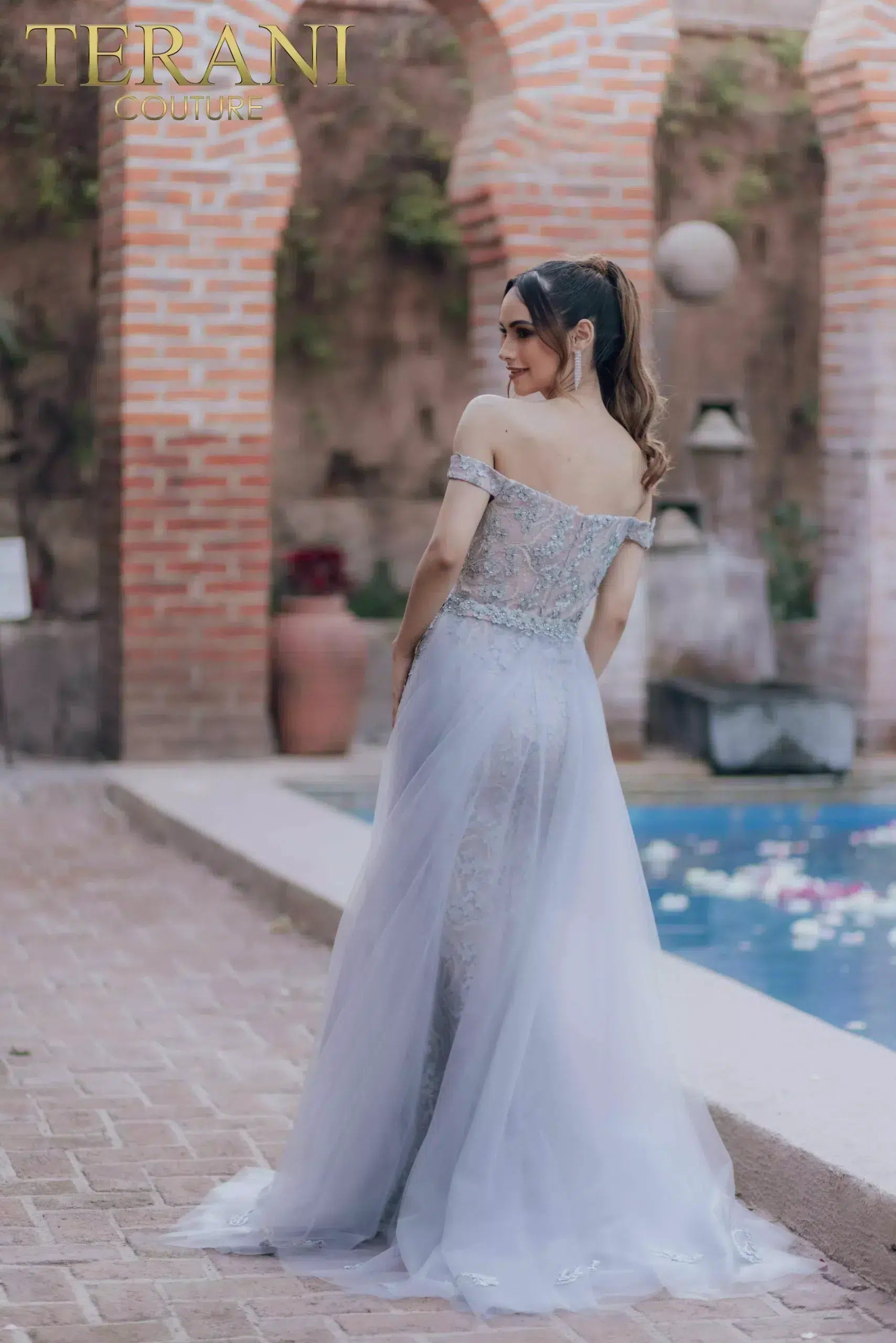 Prom Dresses Long Beaded Formal Prom Overskirt Dress Silver