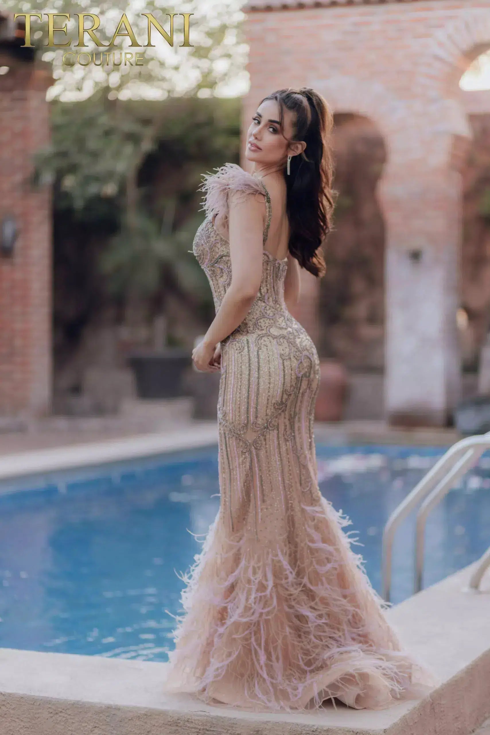 Prom Dresses Long Beaded Formal Prom Feather Dress Taupe Lavender