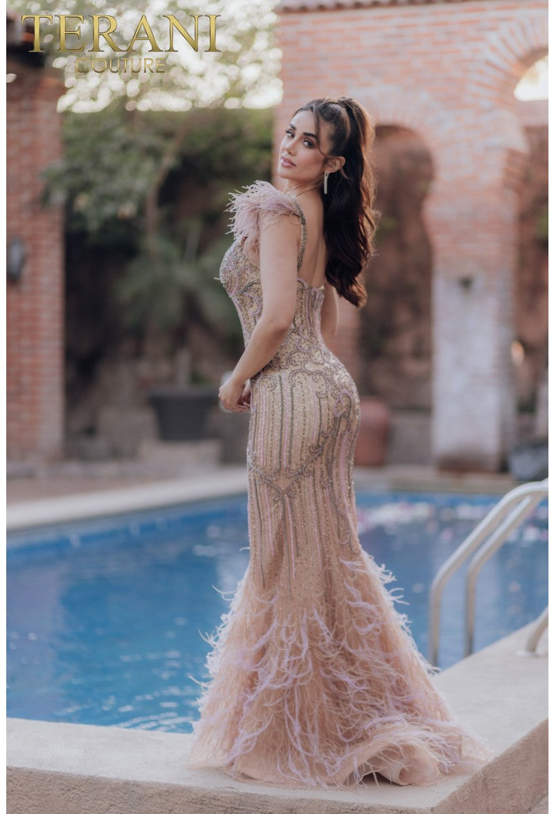 Terani Couture 232GL1425 Long Beaded Formal Prom Evening Dress