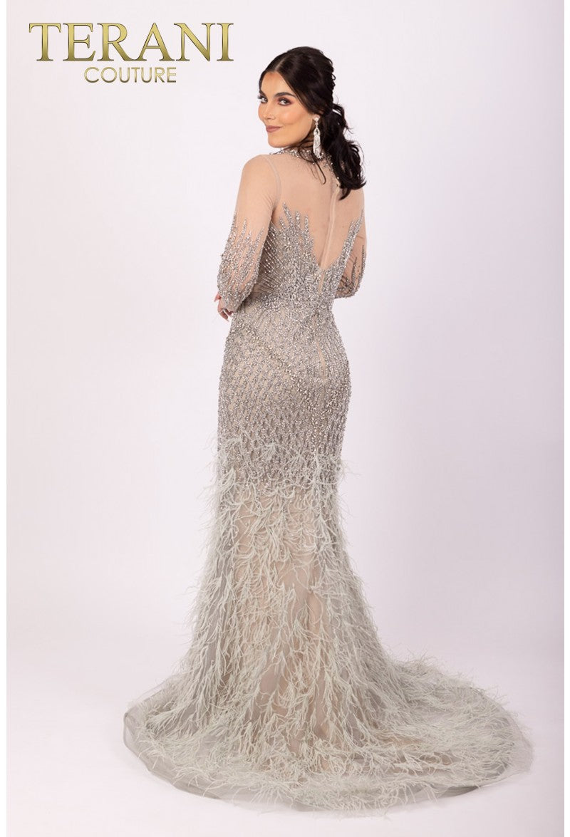 Terani Couture 232GL1437 Long Sleeve Mermaid Beaded Formal Dress