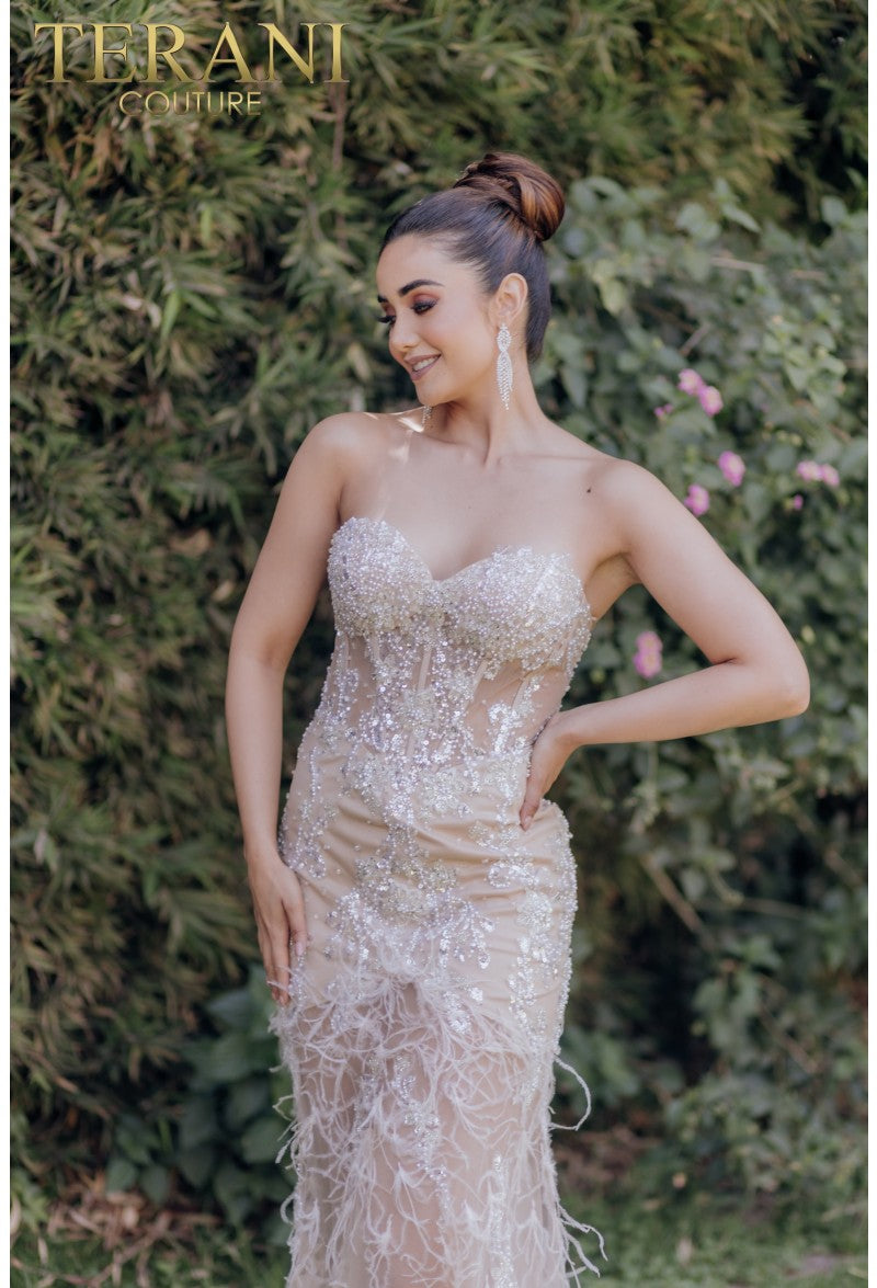 Terani Couture 232GL1444 Long Beaded Formal Prom Trumpet Dress