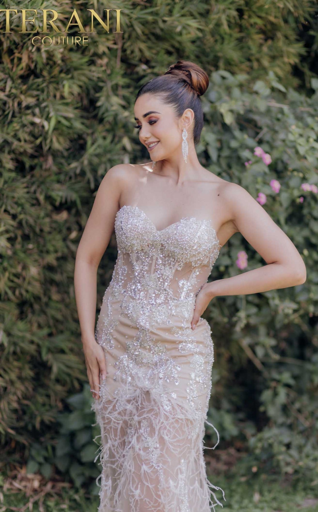 Prom Dresses Long Beaded Formal Prom Trumpet Dress Ivory Nude