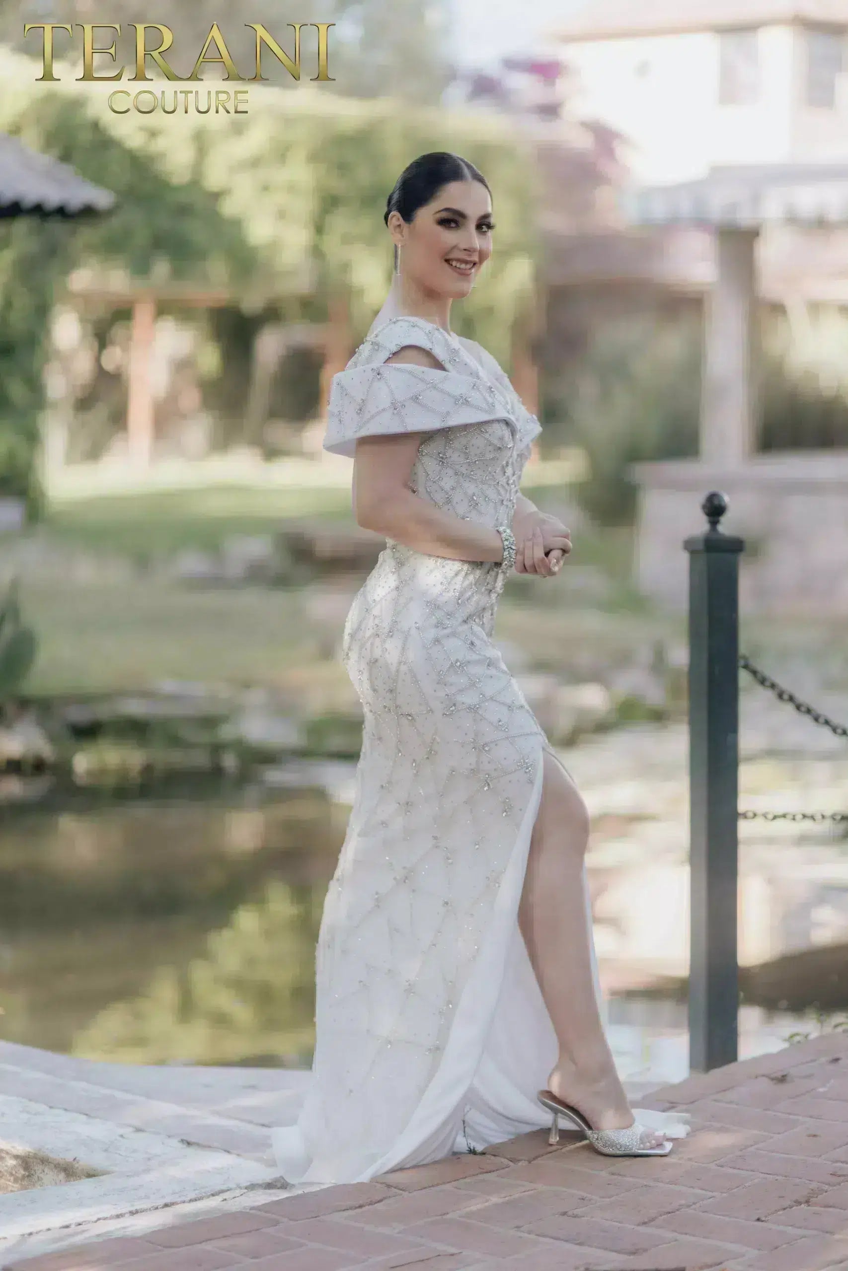 Formal Dresses Long Geometric Beaded Formal Prom Dress Ivory Crystal
