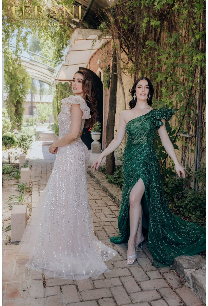 Terani Couture 232GL1479 Long Formal Prom Sequin Ruffle Dress