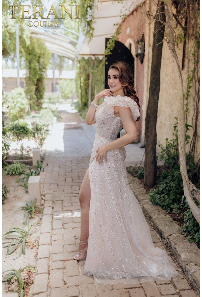 Terani Couture 232GL1479 Long Formal Prom Sequin Ruffle Dress