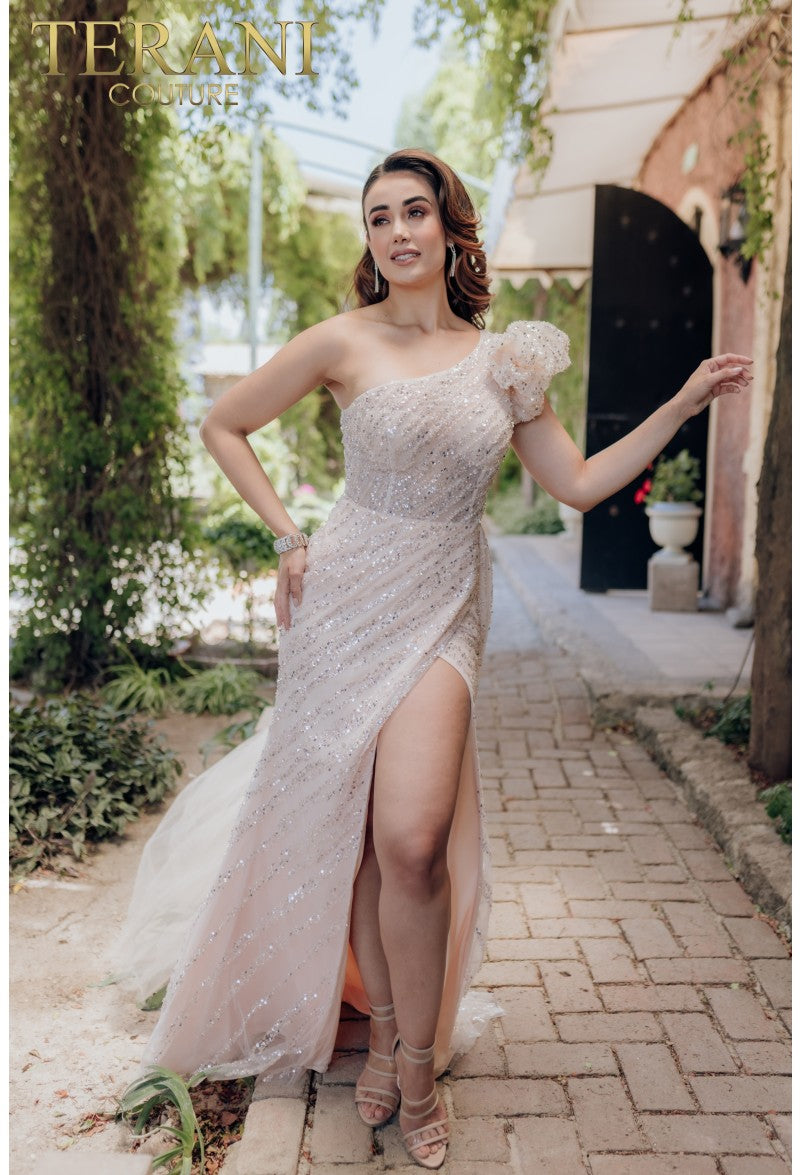 Terani Couture 232GL1479 Long Formal Prom Sequin Ruffle Dress