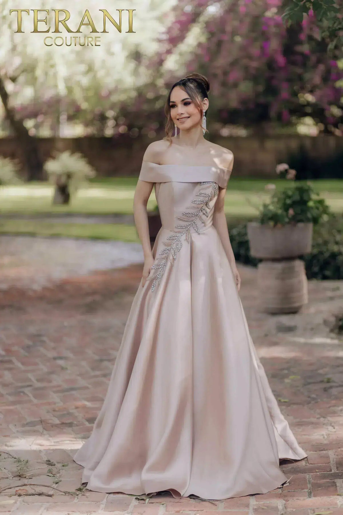 Formal Dresses Long Formal Beaded Leaf Ball Gown Almond