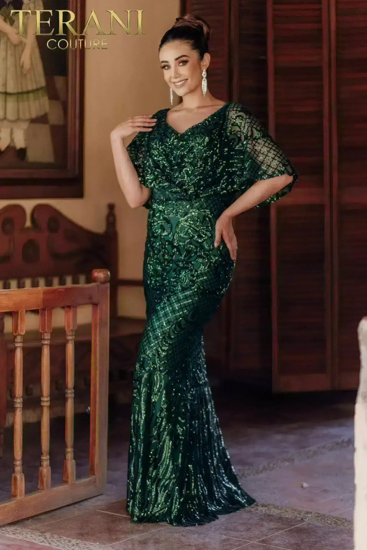 Mother of the Bride Dresses Long Mother of the Bride Sequin Cape Dress Emerald
