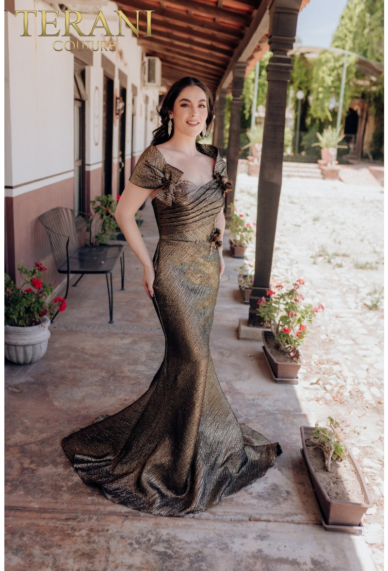 Terani Couture 232M1518 Long Formal Prom Pleated Dress