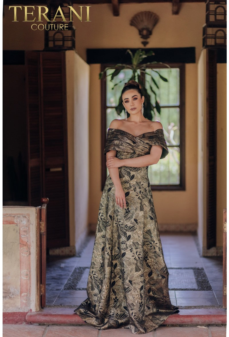 Terani Couture 232M1522 Long Formal A Line Pleated Evening Dress