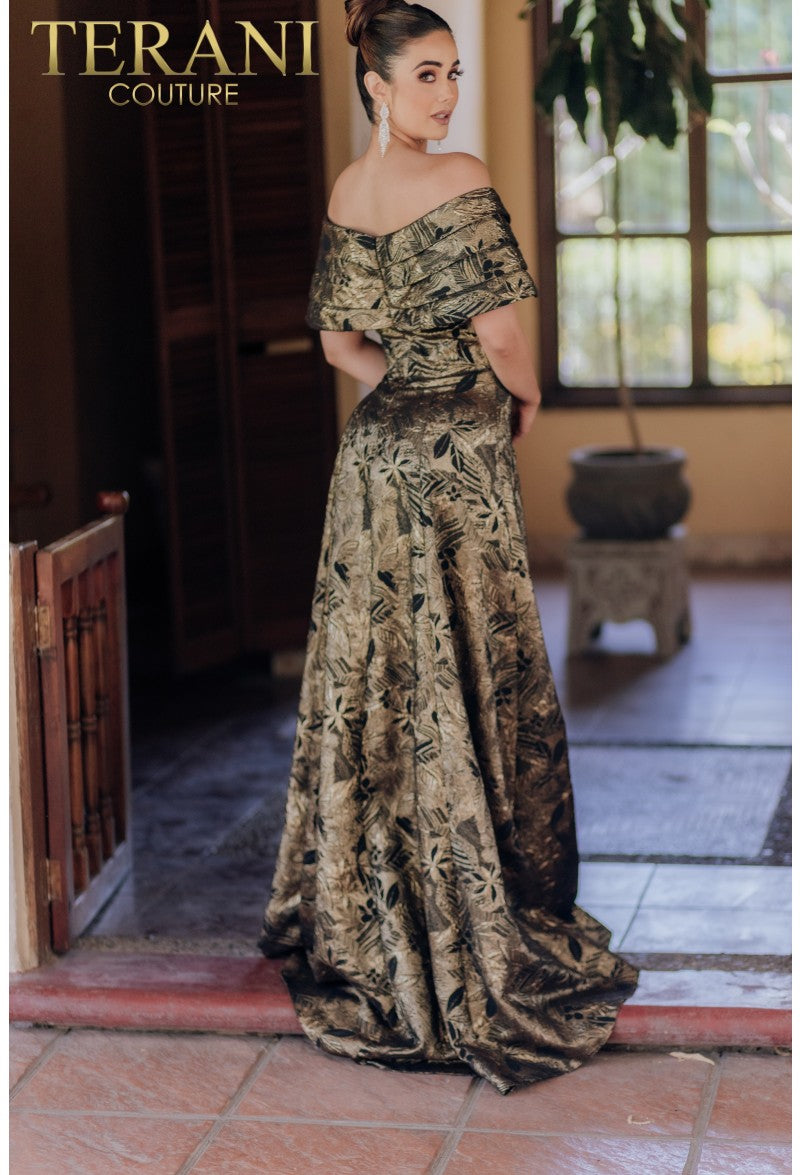 Terani Couture 232M1522 Long Formal A Line Pleated Evening Dress
