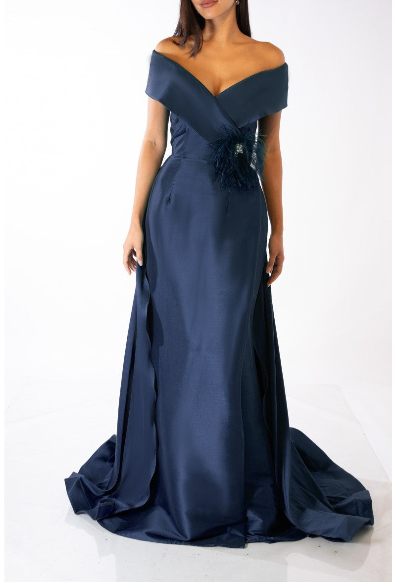 Terani Couture 232M1534 Long Formal Overskirt Feather Dress