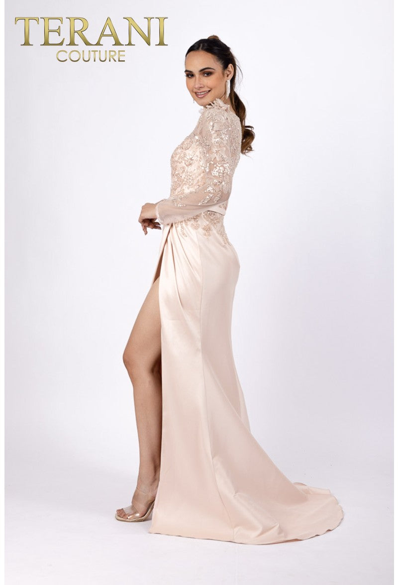 Terani Couture 232M1557 Long Sleeve Formal Beaded Dress
