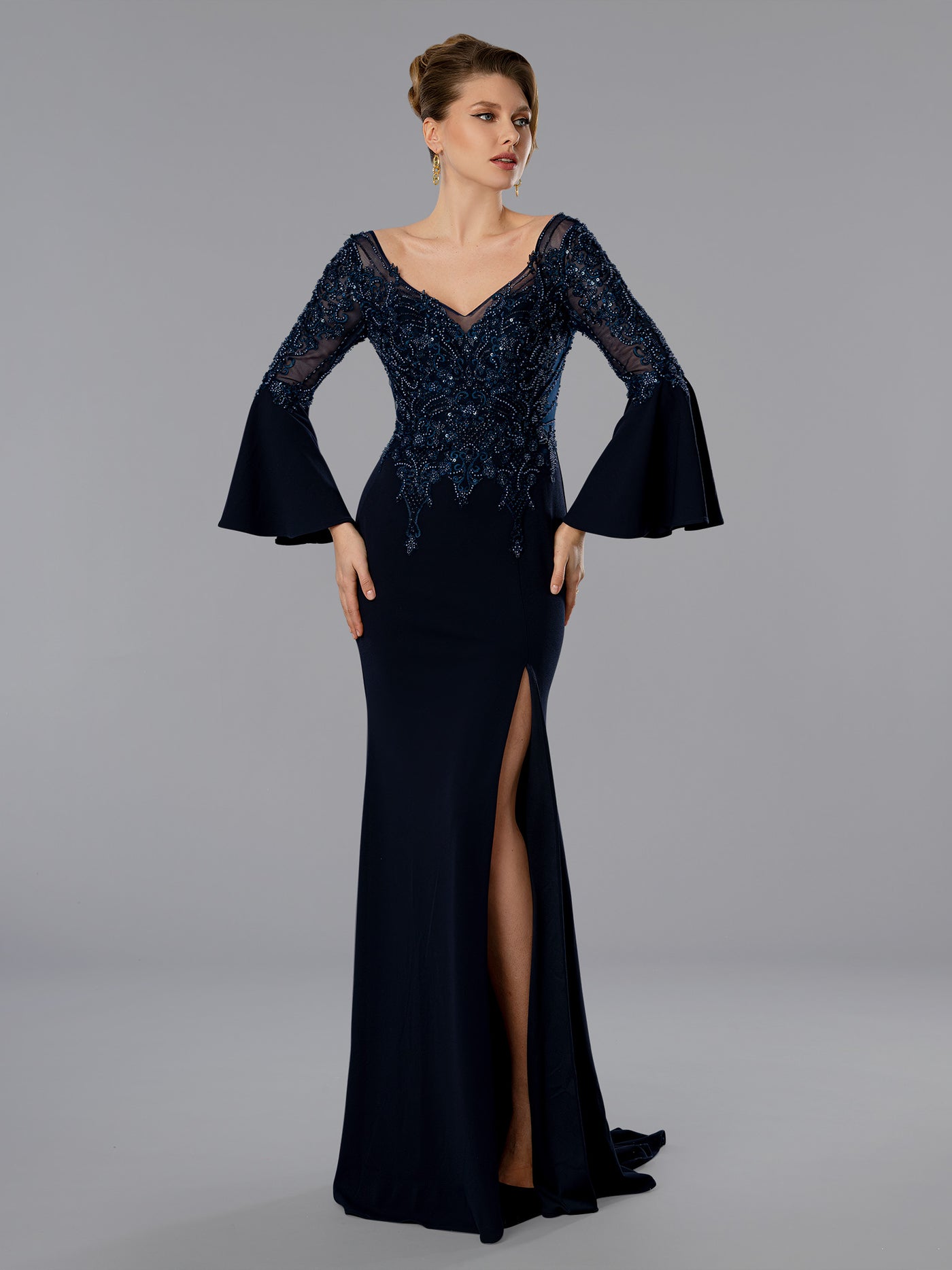 Mother of the Bride Dresses Long Sleeve Formal Evening Mother of the Bride Dress Stella Couture 25366 Navy