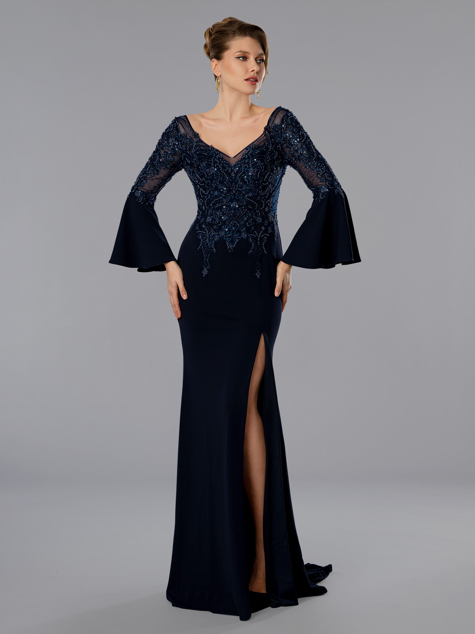 Mother of the Bride Dresses Long Sleeve Formal Evening Mother of the Bride Dress Stella Couture 25366 Navy