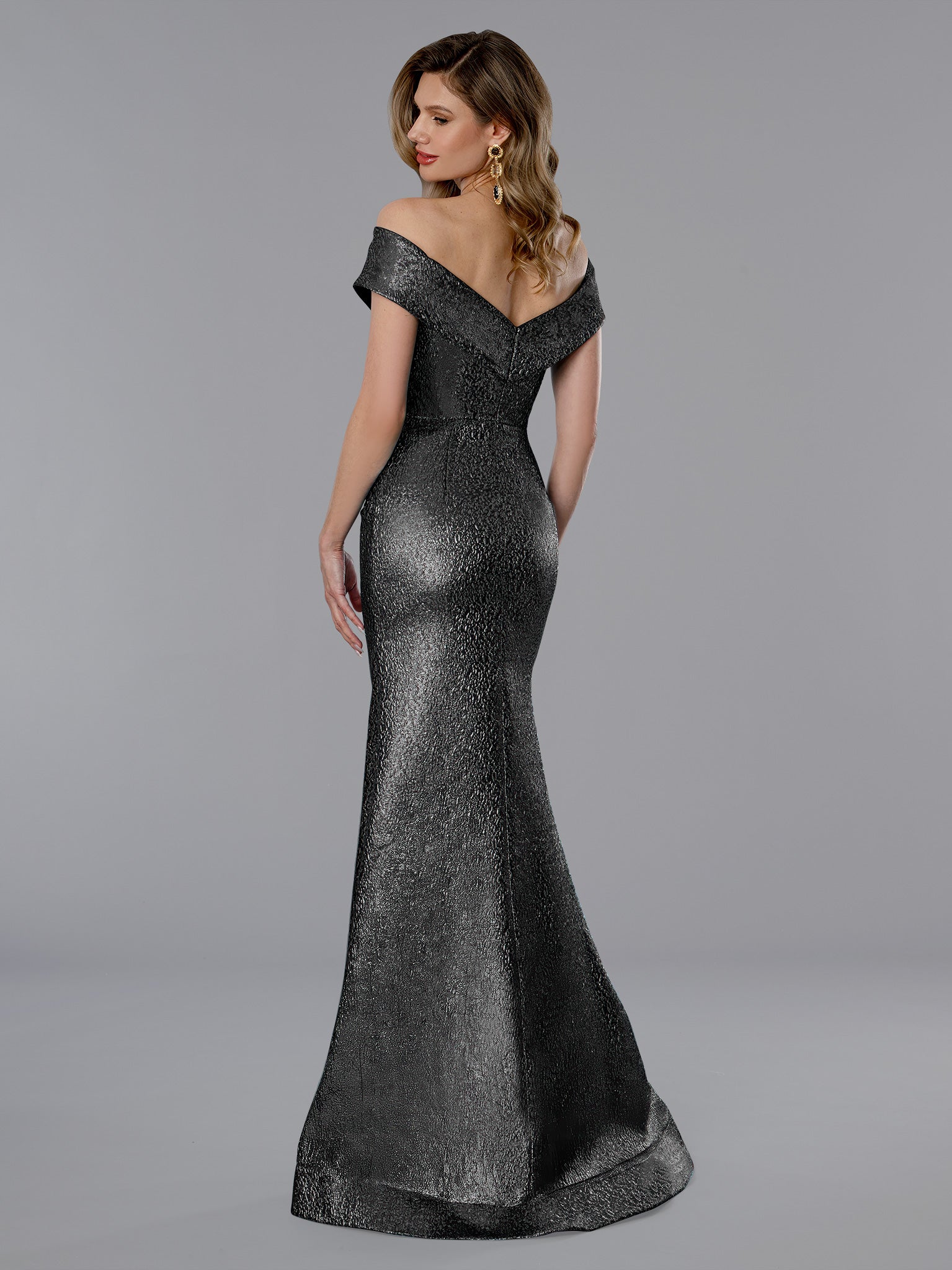 Formal Dresses Long Pleated Formal - Mermaid Glitter - Stella Couture 25365 Charcoal-Glitter-25365-Pleated