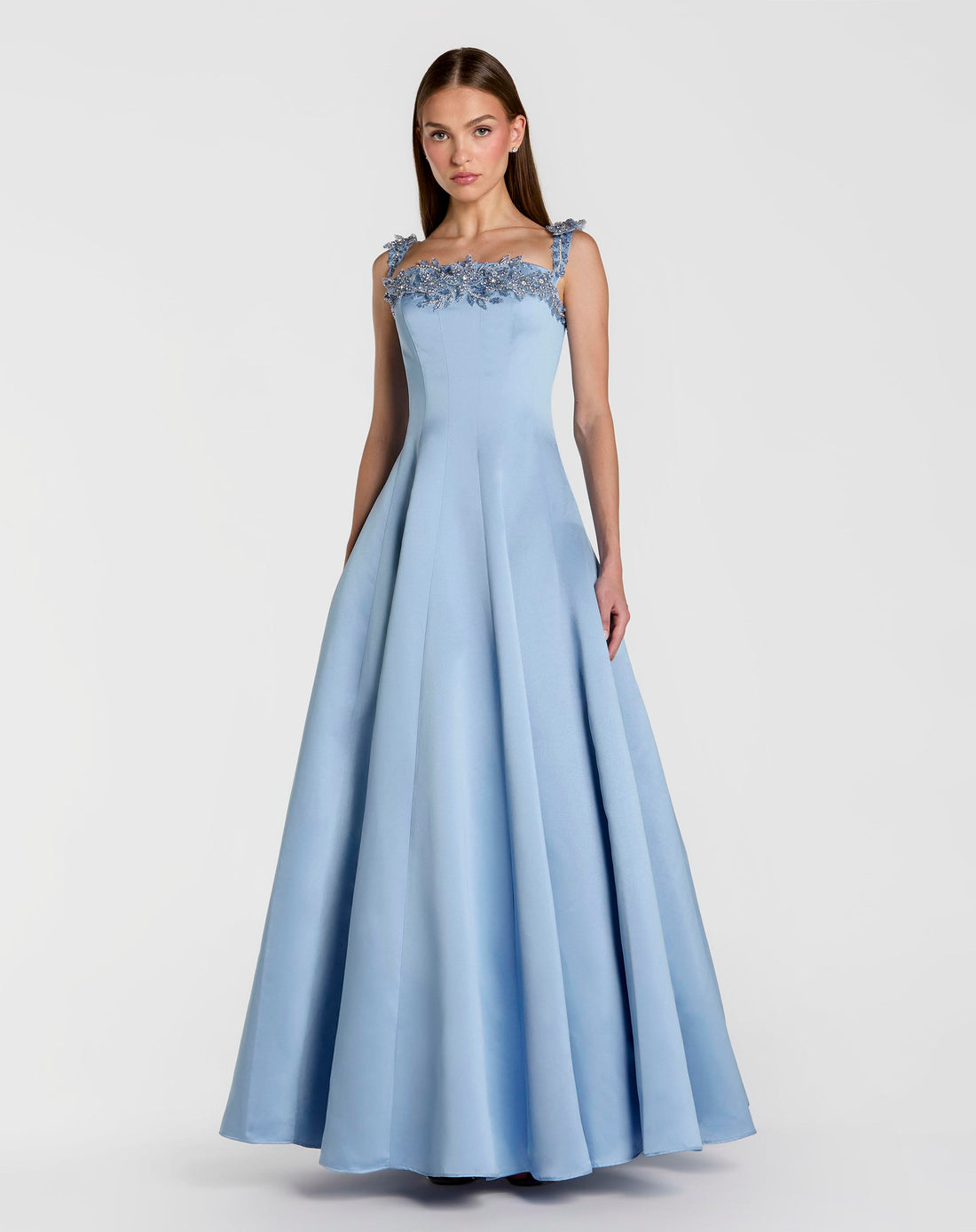 Formal Dresses Formal Prom 3D floral A Line Long Dress Mac Duggal 2337 Slate Blue