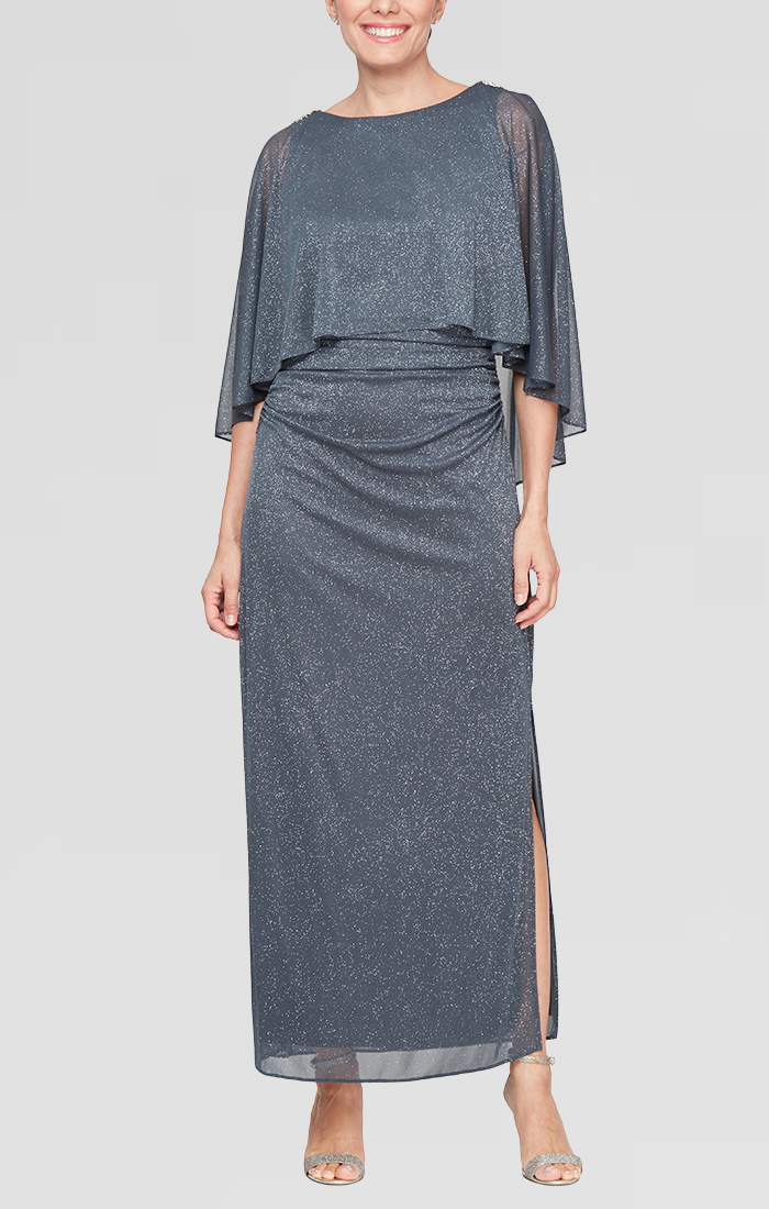 Mother of the Bride Dresses Long Formal Mother of the Bride Capelet Dress SMOKE