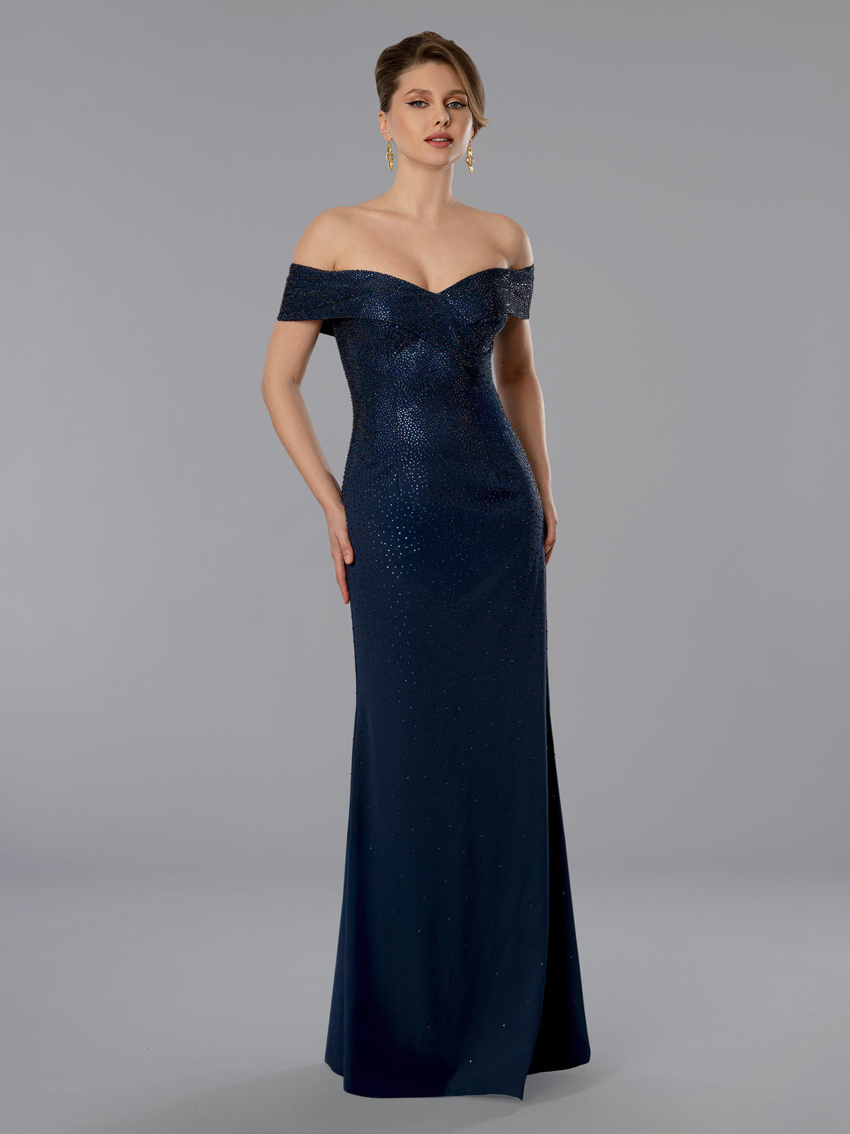 Prom Dresses Glitter Long Formal Prom Dress Stella Couture 25357 Navy