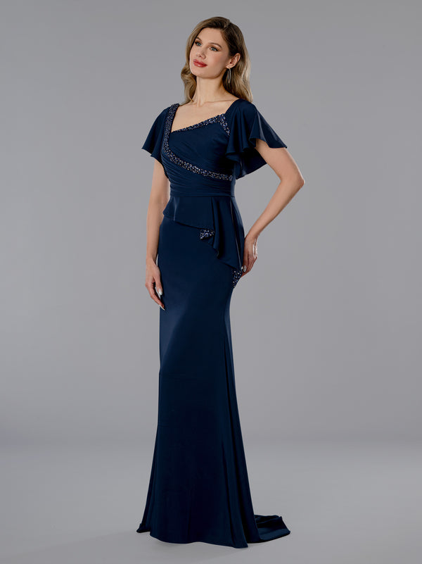 Fitted Long Formal Ruffle Beaded Mother of the Bride Dress Stella Couture 25352