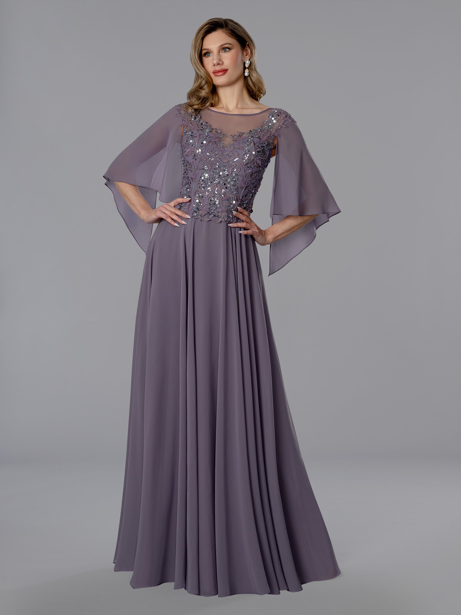 Mother of the Bride Dresses Long Formal Cape Mother of the Bride Dress Stella Couture 25351 Amethyst