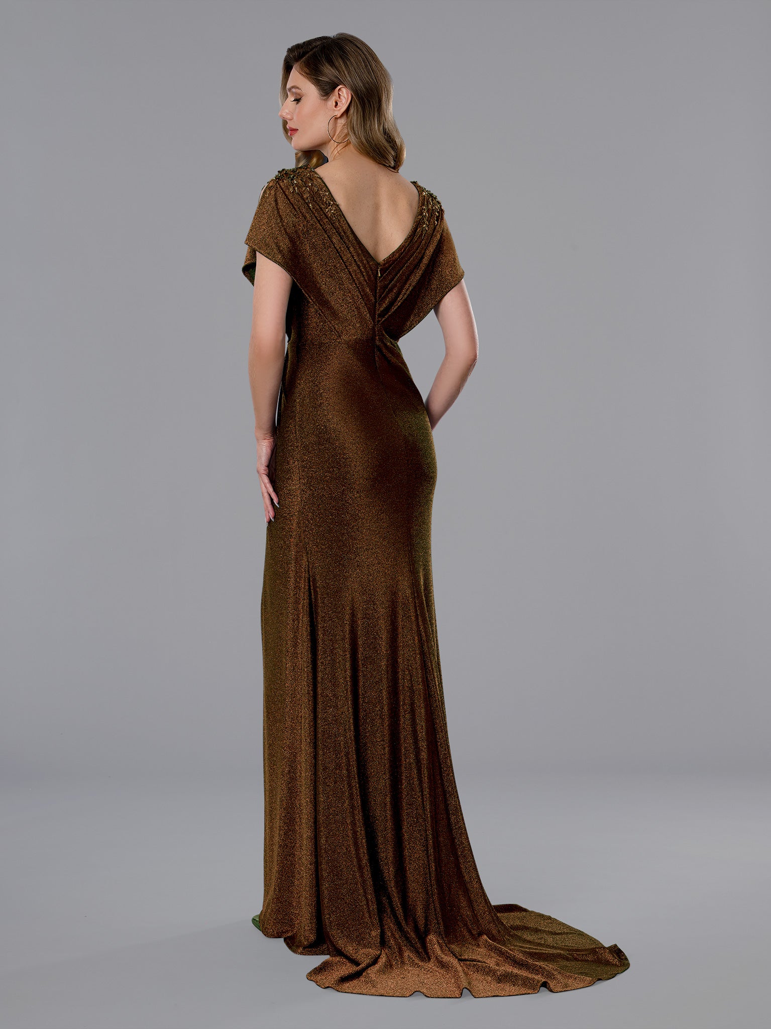 Formal Dresses Long Pleated Glitter Formal Dress Stella Couture 25350 Copper