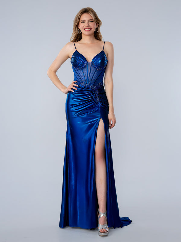 Stella Couture 26183 Long Formal Metallic Beaded Prom Dress