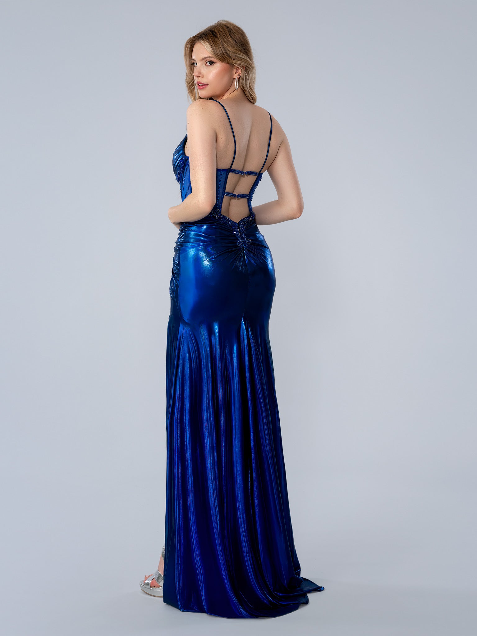 Prom Dresses Long Formal Metallic Beaded Prom Dress Royal