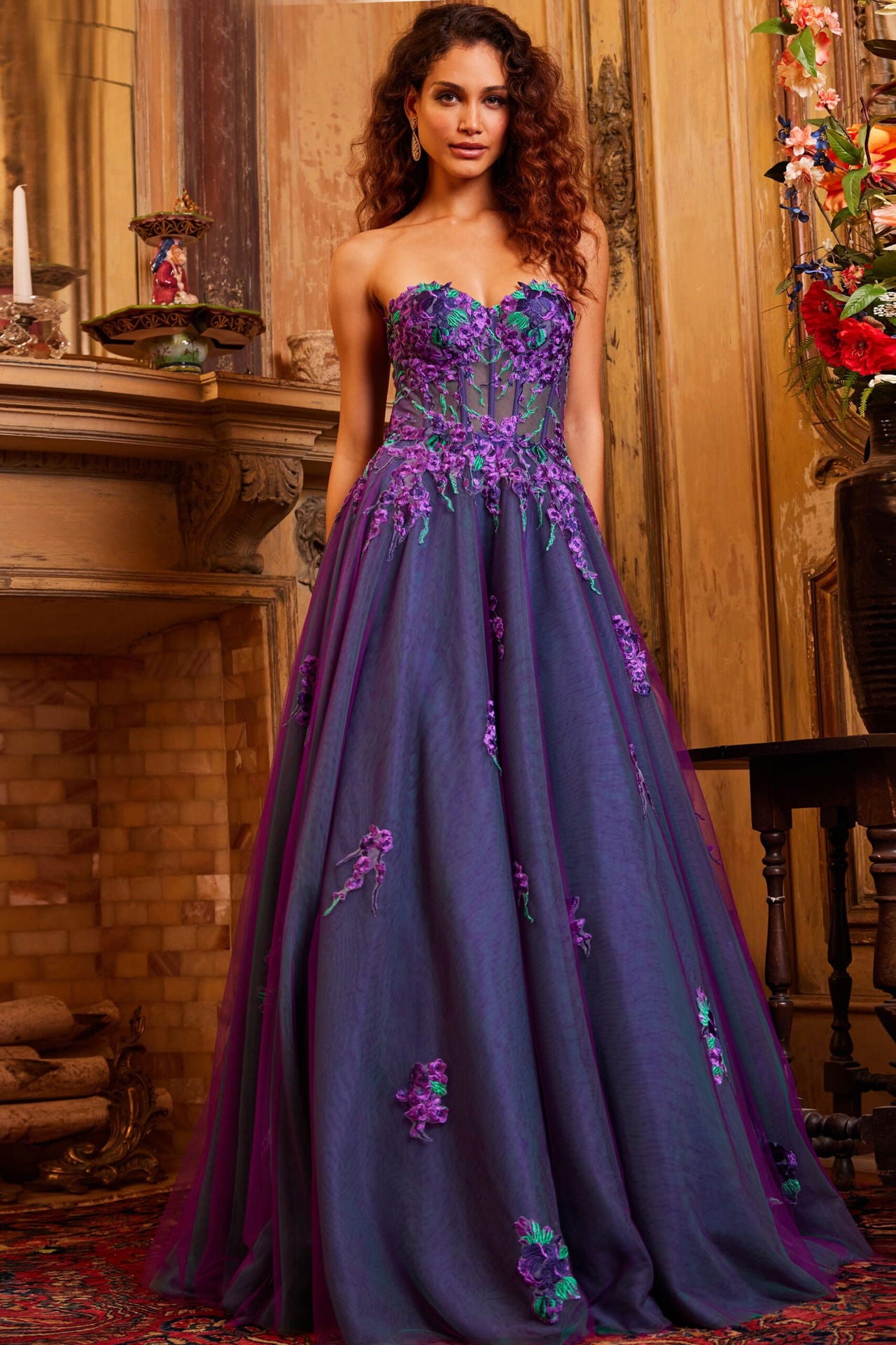 Prom Dresses Long Formal Floral Lace Prom Dress Purple Multi
