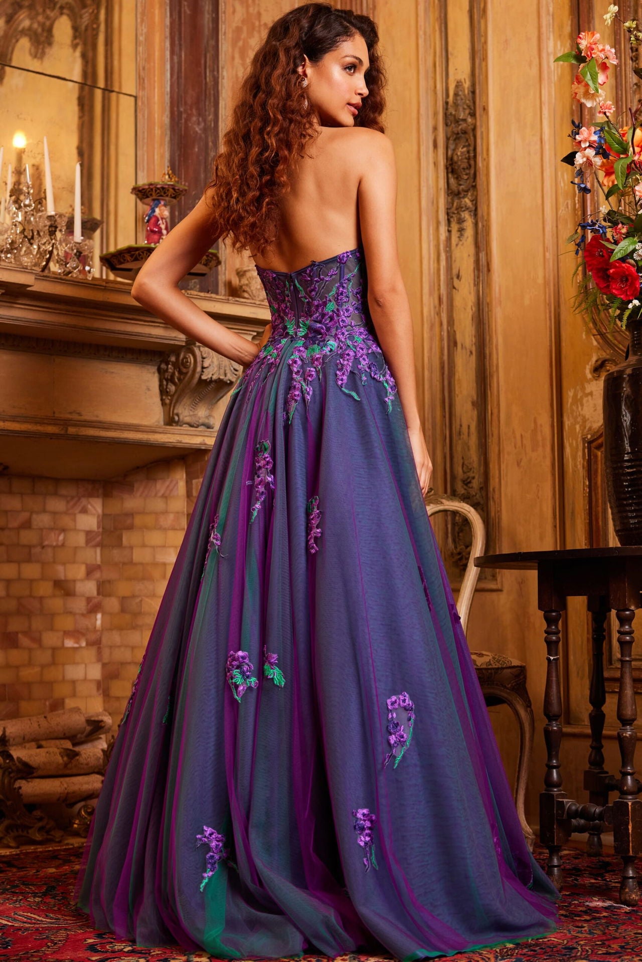 Prom Dresses Long Formal Floral Lace Prom Dress Purple Multi