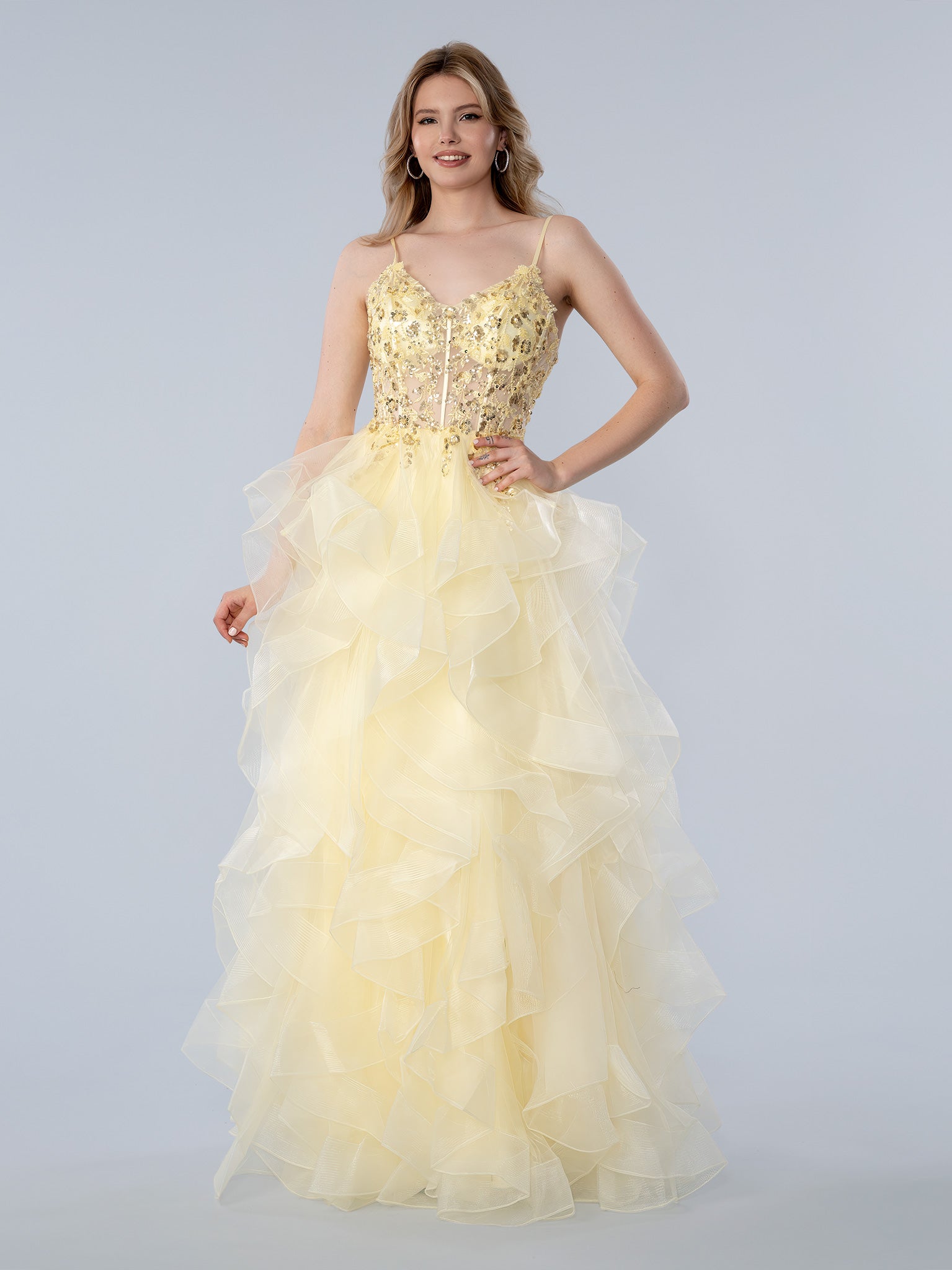 Prom Dresses Long Formal Beaded Ball Gown Prom Dress Yellow