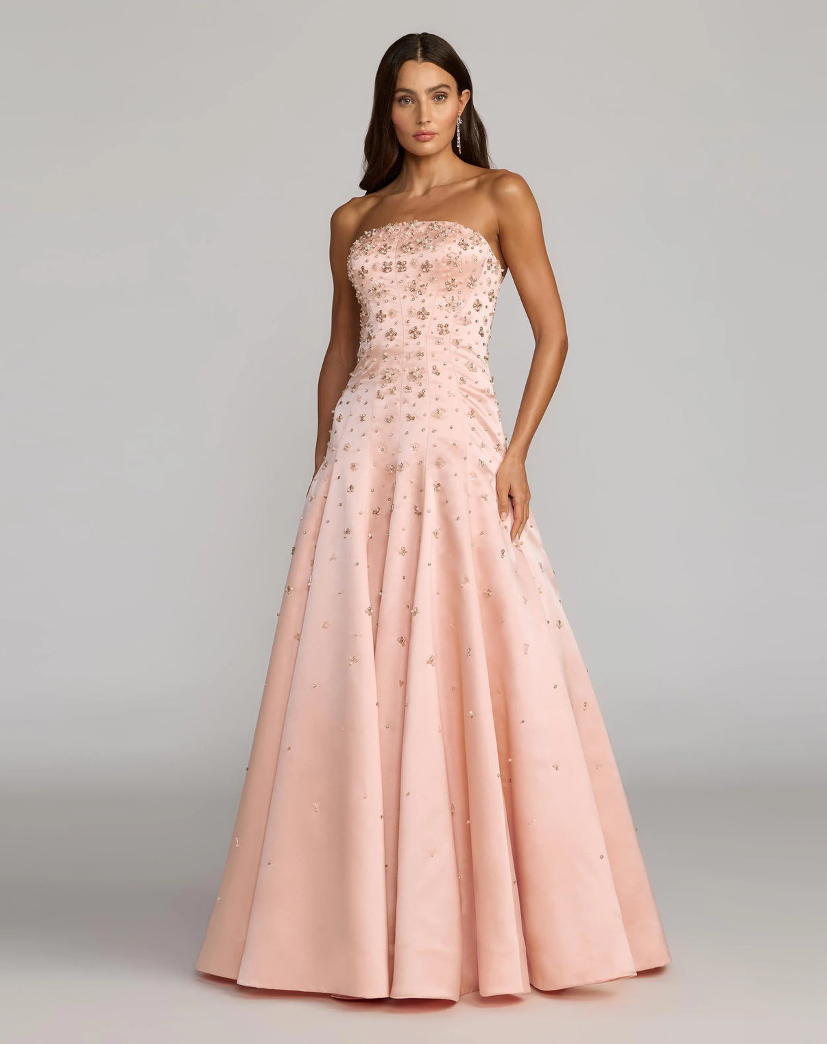 Strapless Long Embellished Prom Gown by Mac Duggal 2358 in Peach