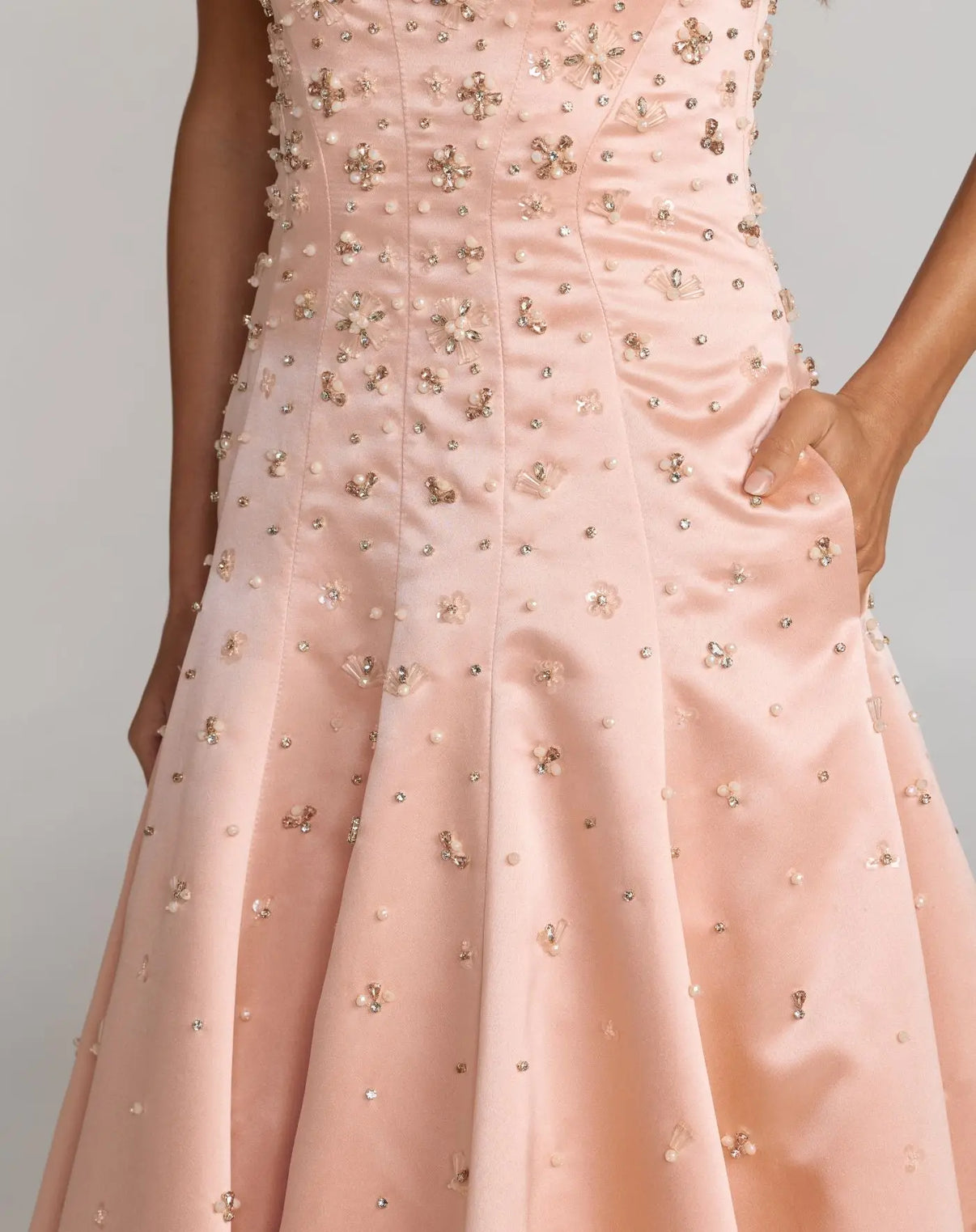 Strapless Long Embellished Prom Gown by Mac Duggal 2358 in Peach