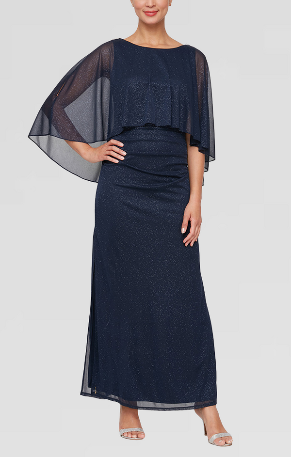 SL Fashions 9133227 Long Formal Mother of the Bride Capelet Dress