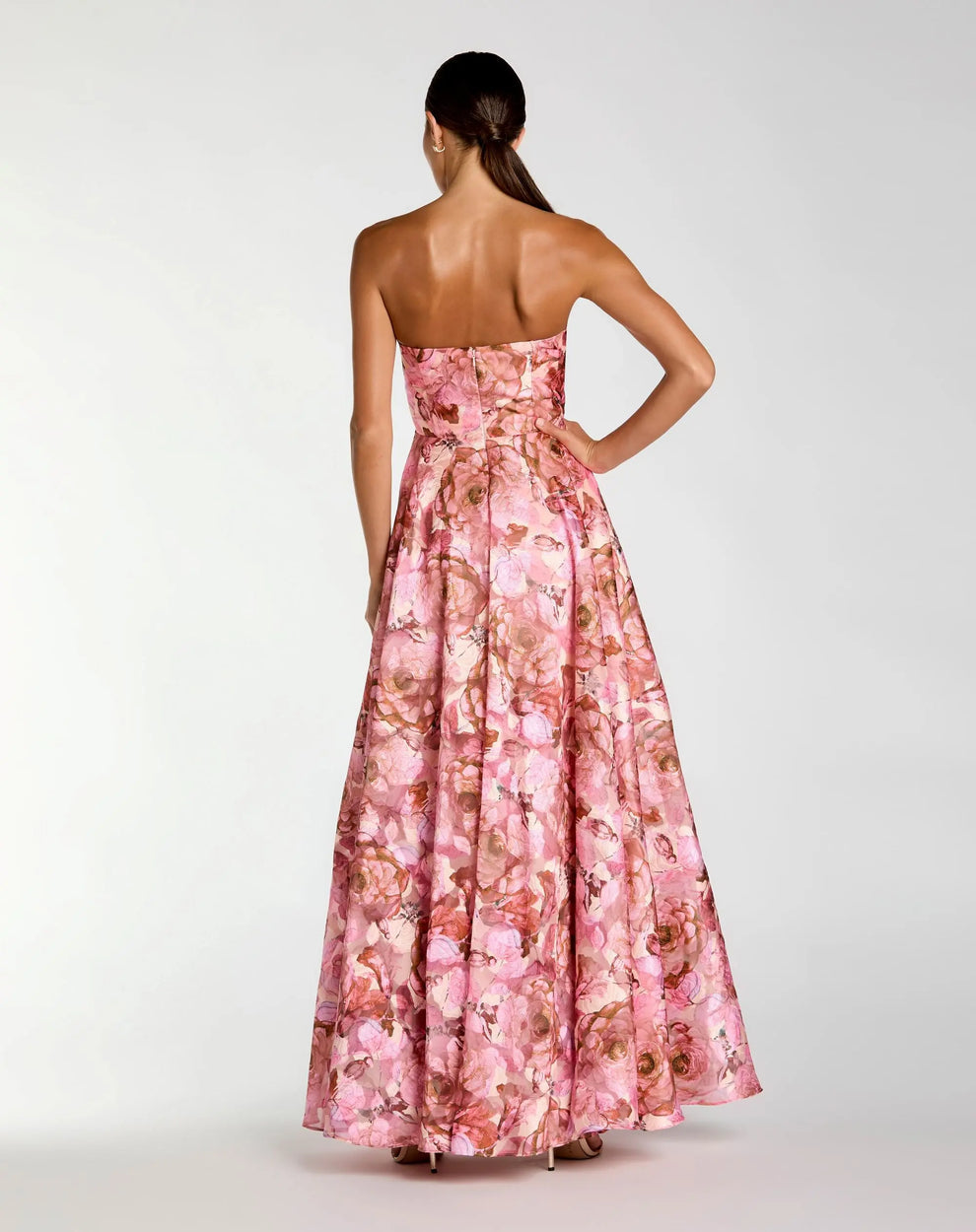 Strapless Curved Neck Floor-Length Satin Evening Gown A-Line Mac Duggal 2360