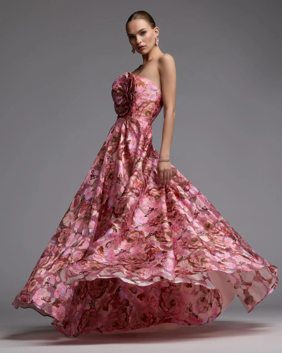 Strapless Curved Neck Floor-Length Satin Evening Gown A-Line Mac Duggal 2360