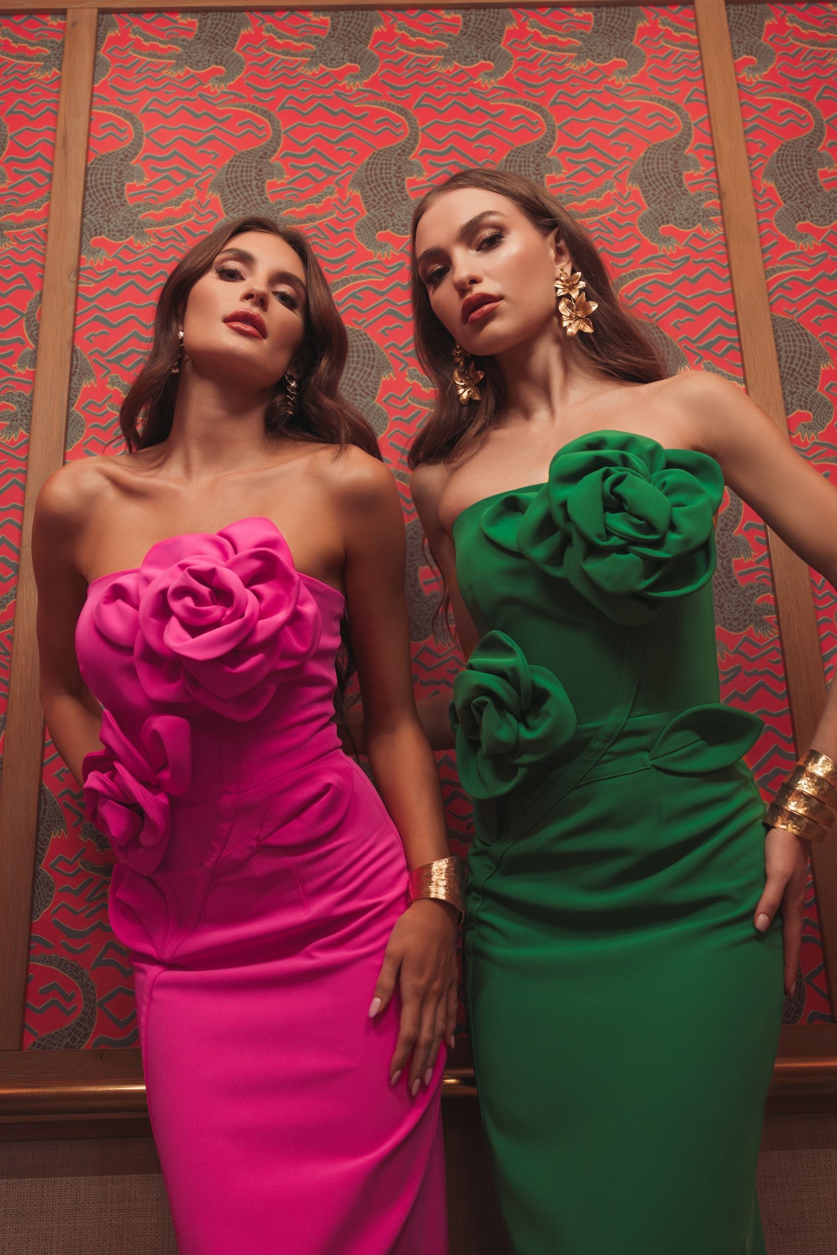 Cocktail Dresses 3D Floral Tea Length Cocktail Dress Mac Duggal 2361 Hot Pink