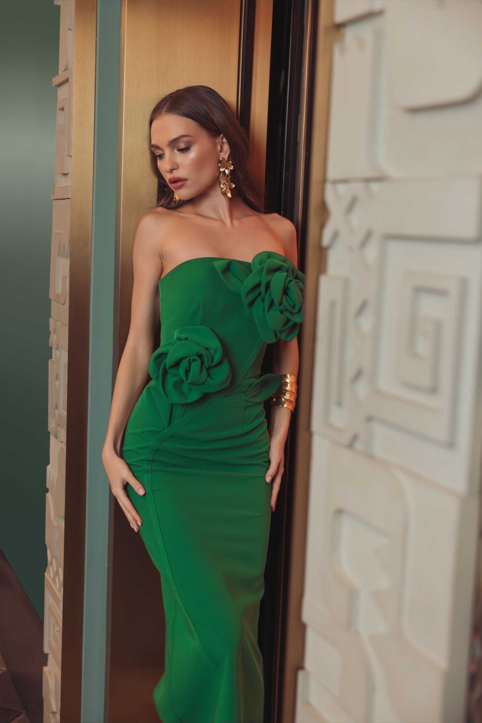 Cocktail Dresses 3D Floral Tea Length Cocktail Dress Mac Duggal 2361 Spring Green