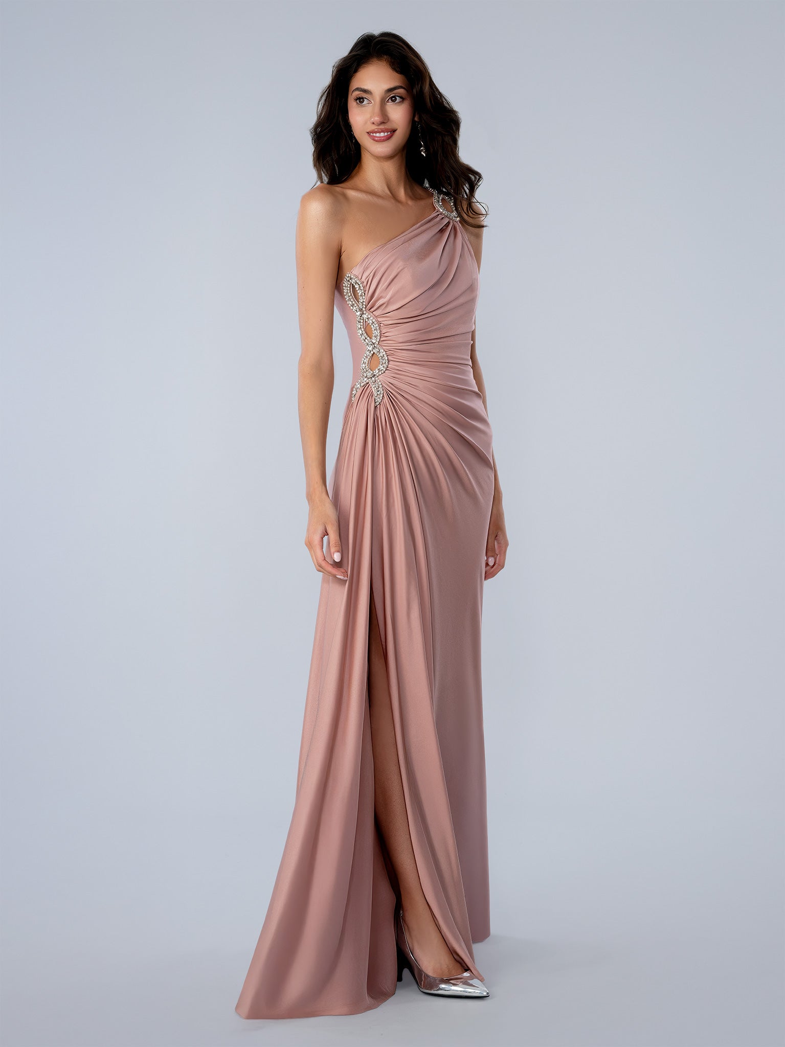 Prom Dresses Fitted Long Formal Beaded Evening Prom Dress Rose
