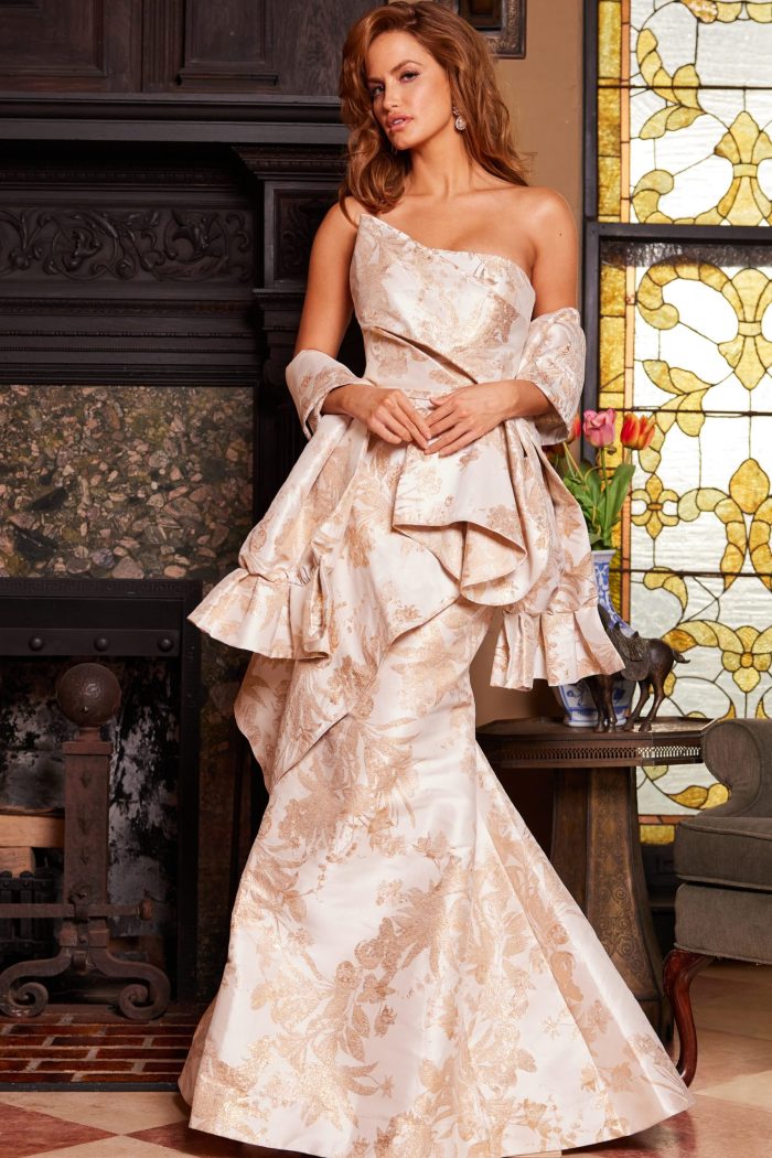 Formal Dresses Long Evening Mermaid Ruffle Formal Dress Gold