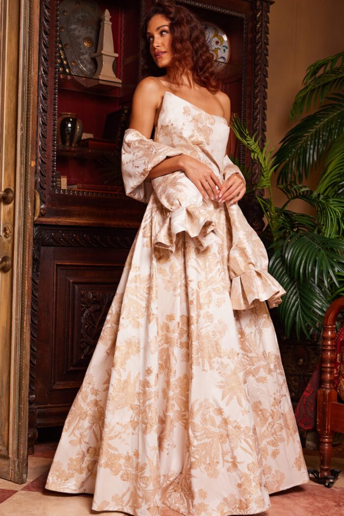 Formal Dresses Long A Line Pleated Formal Dress Gold