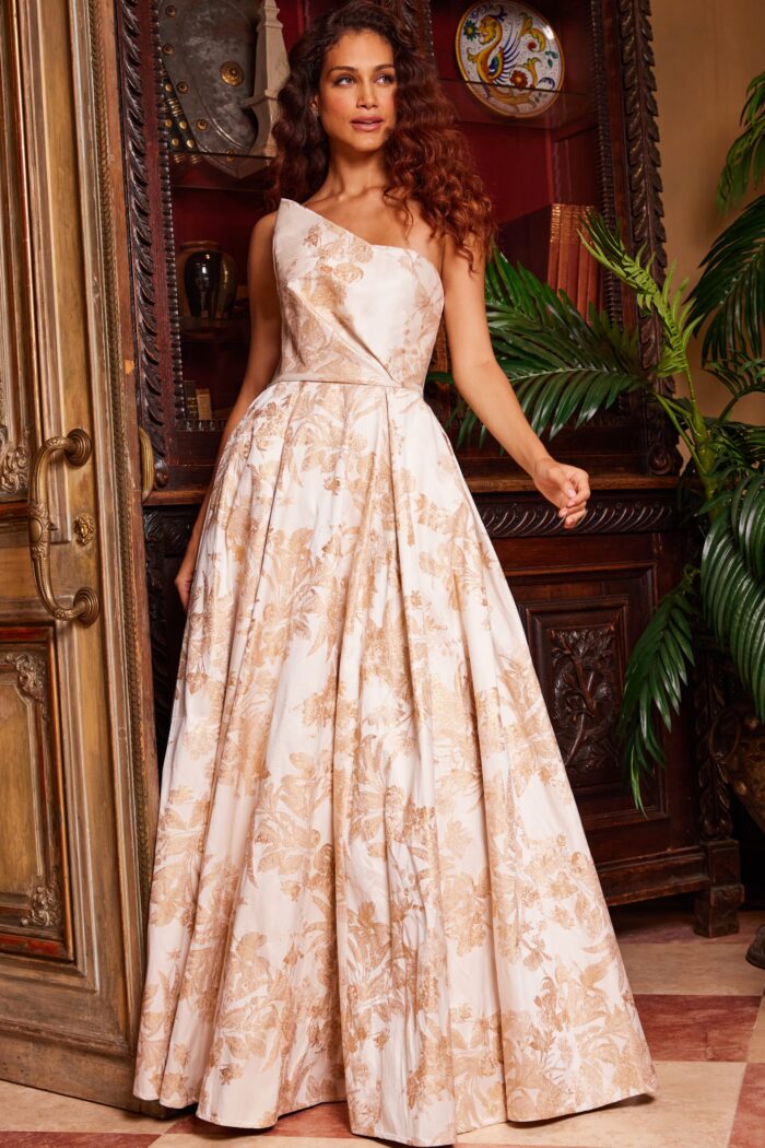 Formal Dresses Long A Line Pleated Formal Dress Gold
