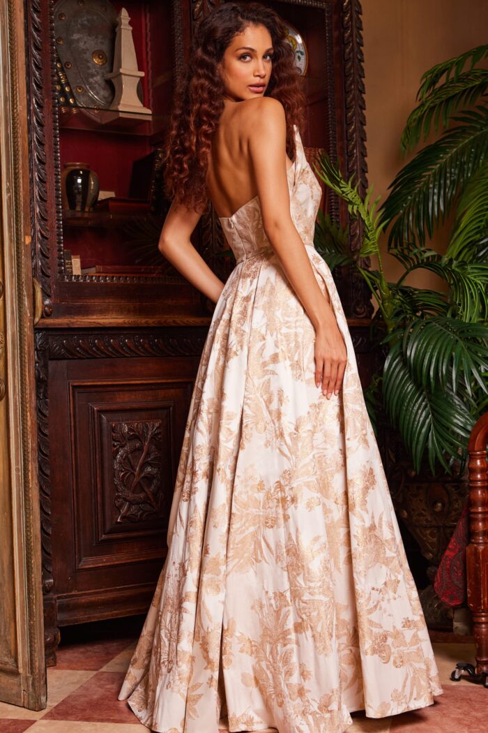 Formal Dresses Long A Line Pleated Formal Dress Gold