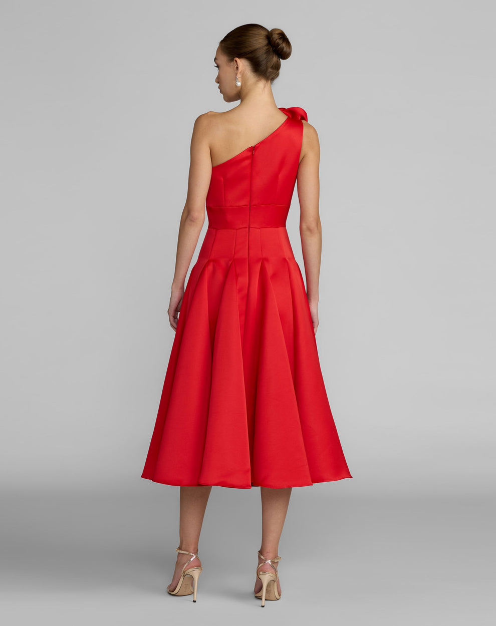 One-Shoulder Tea-Length Satin Cocktail A-Line Mac Duggal 2364