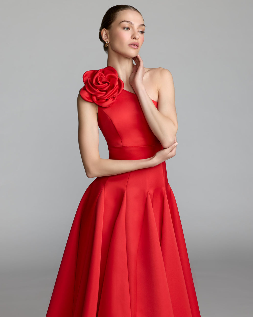 One-Shoulder Tea-Length Satin Cocktail A-Line Mac Duggal 2364