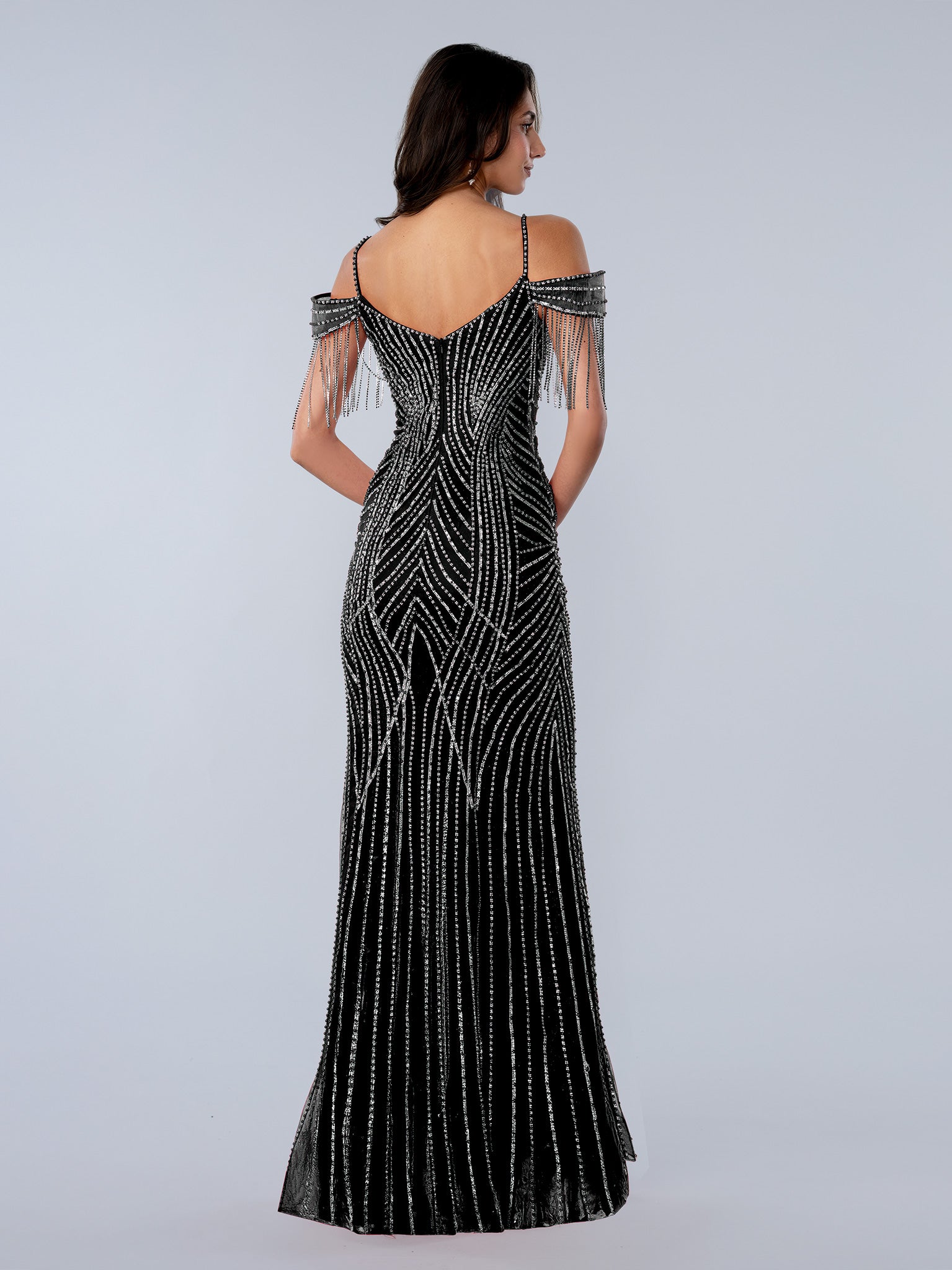 Prom Dresses Fitted Long Beaded Formal Prom Dress Black