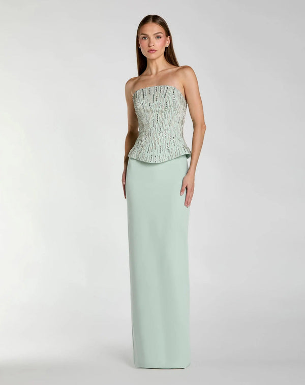 Strapless Floor-Length Scuba Formal Gown with Beaded Peplum Bodice Mac Duggal 2366